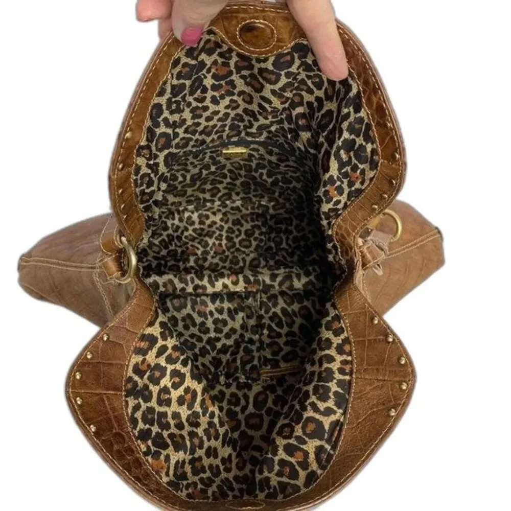 MAXX New York Women's Croc / Leather Jaguar Lining Adj Shoulder Bag Brown GC